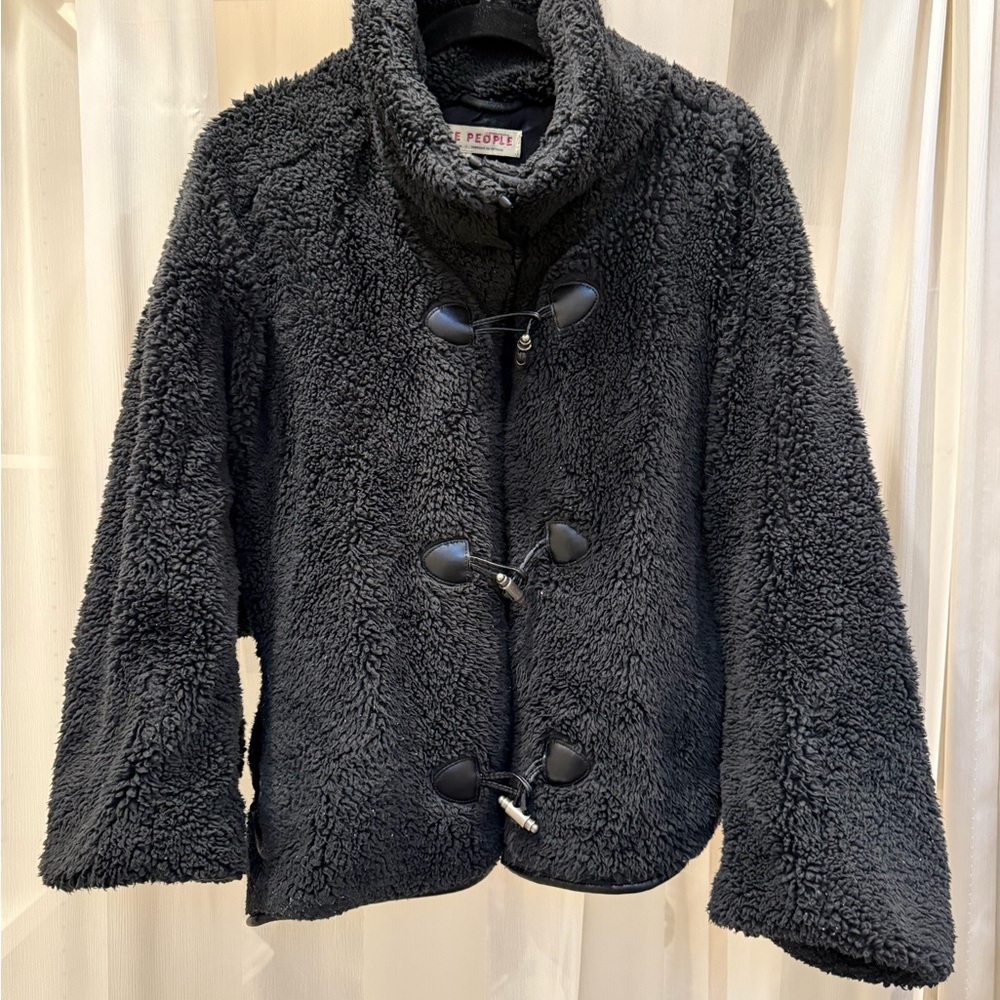 Free People Sherpa black Jacket Coat Fuzzy